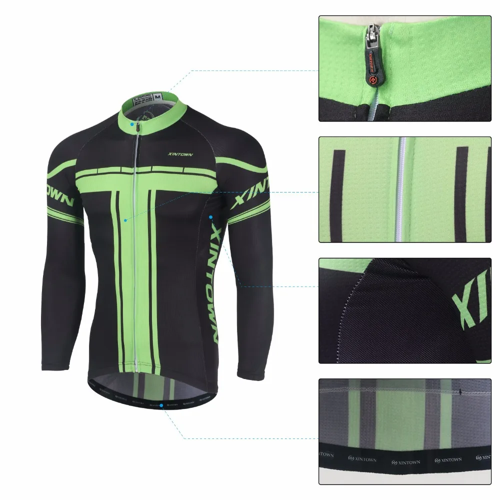 

Long Sleeve Warmed Mens Bicycle Wear Soft Mesh Quick-Dry Cycling Jersey Set Bib Pants with Gel Pad for Autumn