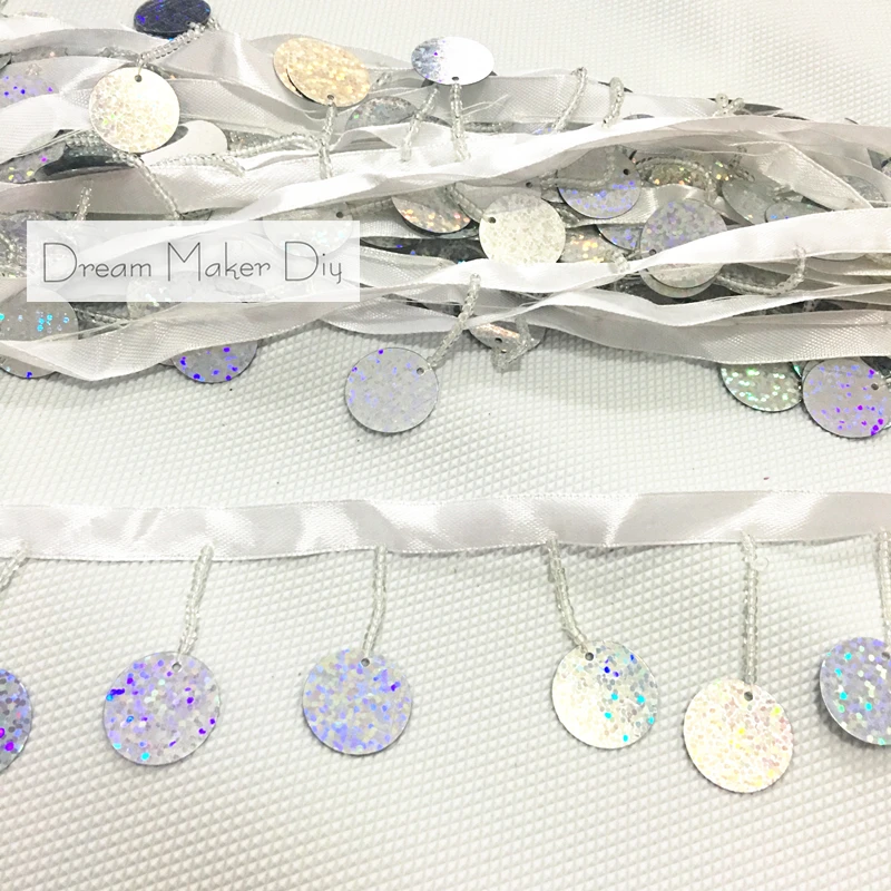 Блестящий Золотой с бахромой расшитая блестками Лента кисточками бисером длина