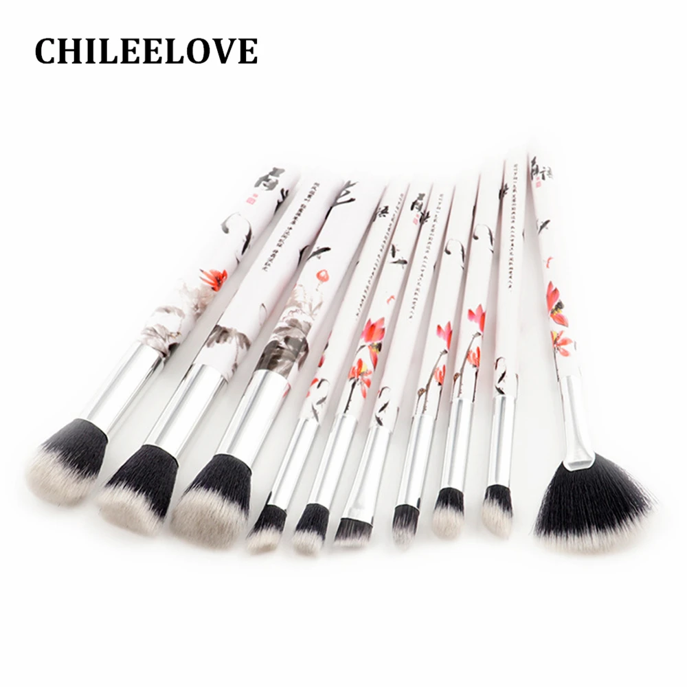 CHILEELOVE 10 шт. набор кистей для макияжа в китайском стиле, набор кистей для макияжа, румяна, тени для век, основа для пудры, веер