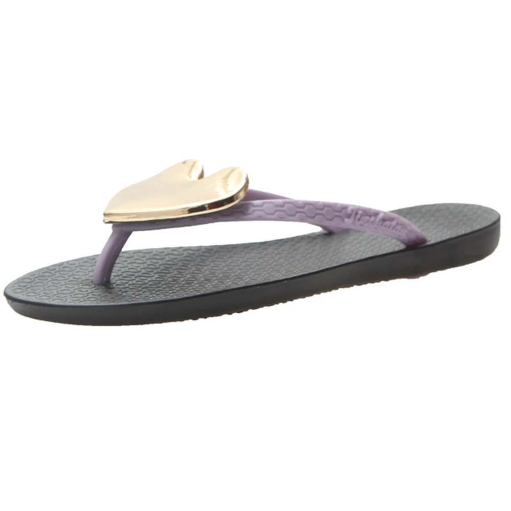 sandalsY16-T purple Женские сандалии; милые женские Вьетнамки с металлическим украшением в форме сердца; Новое поступление; пляжные сандалии на плоской подошве для девочек; - Цвет: sandalsY16-T purple