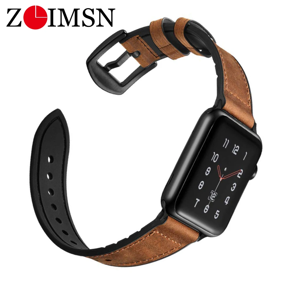 Гибридный спортивный ремешок ZLIMSN для Apple Watch винтажный кожаный сменный Браслет с