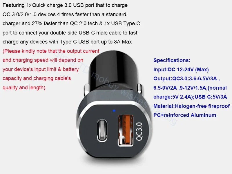 Быстрая зарядка QC 3 0 Быстрый USB Type C автомобильное зарядное устройство для