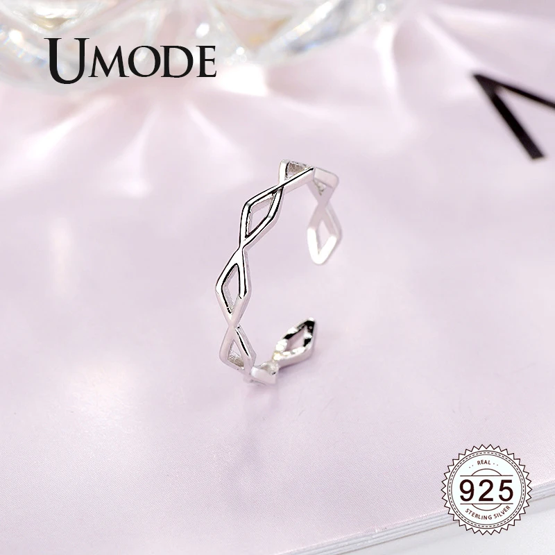 UMODE Новое 925 пробы Серебряное Открытое кольцо с геометрическим ромбиком для женщин, регулируемое ювелирное изделие Joyas de Plata 925 ALR0743