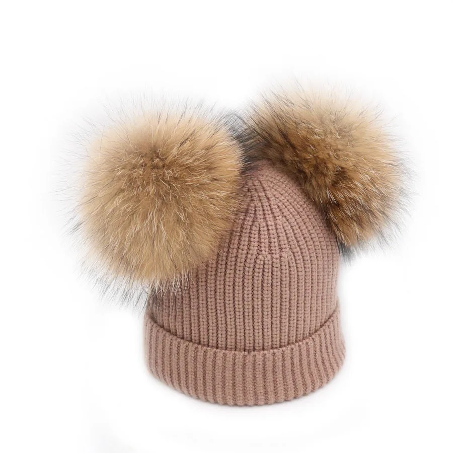 Children's Winter pom Hat and Ccarf Sets Girls Boys Real Fur Wool Beanie Hats Kids Warm Neckerchief Caps 6M-5T | Детская одежда и