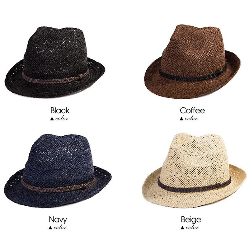 SIGGI Для мужчин Мода соломы Fedora солнца Шапки однотонные мягкие дышащая ткань с