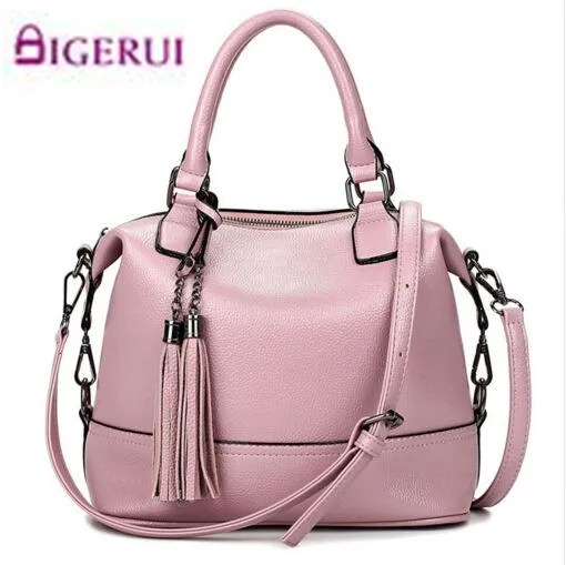 

2021 Bolsa Feminina Pink Bucket Bag Tassel Leather Bags Handbags Women Famous Brands Tote Bags Simple Shoulder Messenger Bolsas