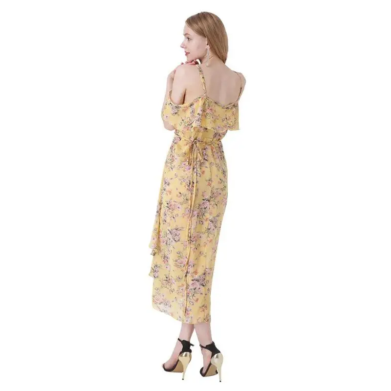 Женское шифоновое платье с рюшами на бретельках цветочным принтом новинка 2018