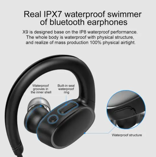 OVEVO X9 MP3 Bluetooth V4.2 Earphone IPX7 Waterproof Swimming Sport Super Bass HiFi Earphones with Mic | Электроника
