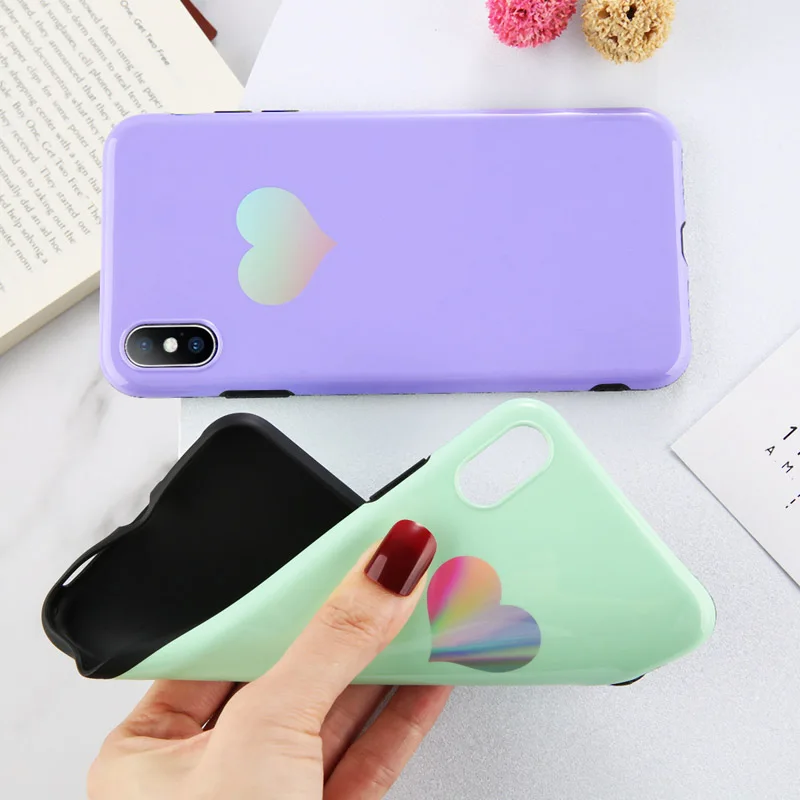 Lovebay Love Heart Laser чехол для телефона iPhone X XS XR Xs Max карамельный цвет мягкий IMD простой 6