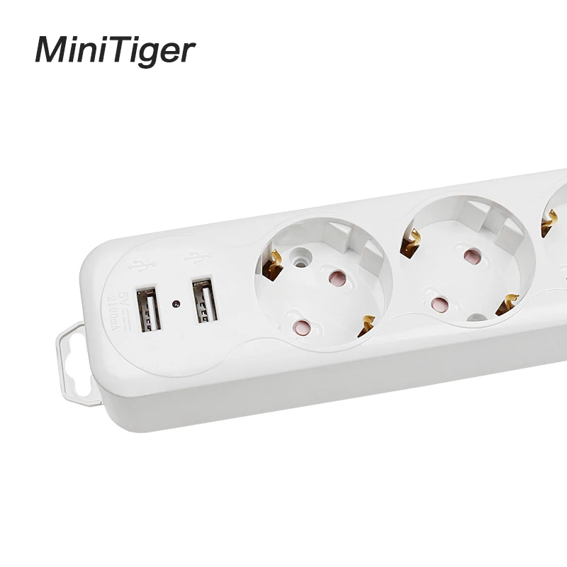 Удлинитель Minitiger с двумя USB-портами для зарядки и европейской розеткой |