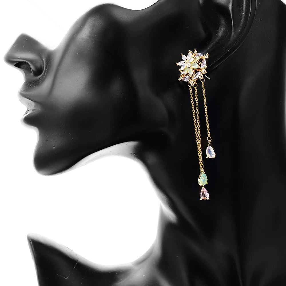 Long Chains Earrings for Office Ladies with Full AAA+ Cubic Zirconia Zircon Earring Flower Wedding Party Gift Female New Fashion | Украшения