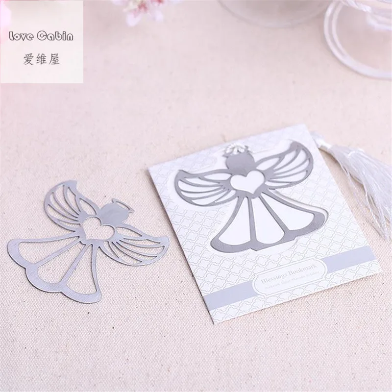 

Angel Silver Metal Bookmark Boxed For baptism Baby Bridal Shower Christening Wedding Favours Bomboniere 60pcs Home Party Favor