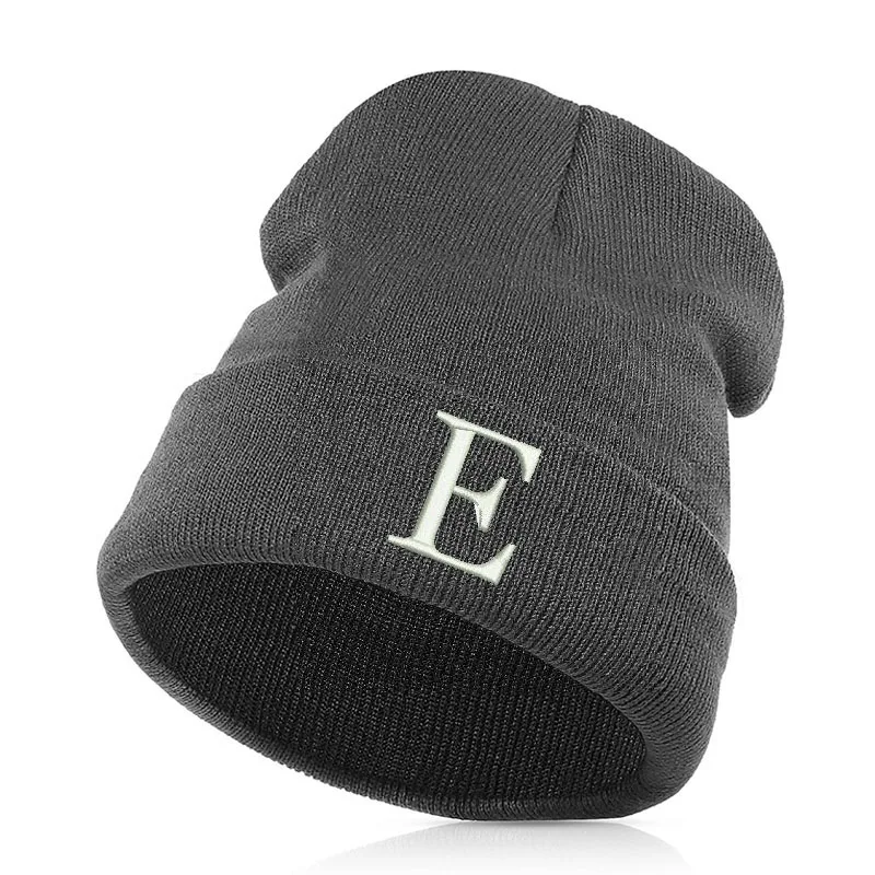 Beanie шляпа Skullie Кепки смутная зима вышивка в стиле панк Для мужчин Для женщин для мальчиков и девочек подростков уличных танцев-алфавит E имя аббревиатура