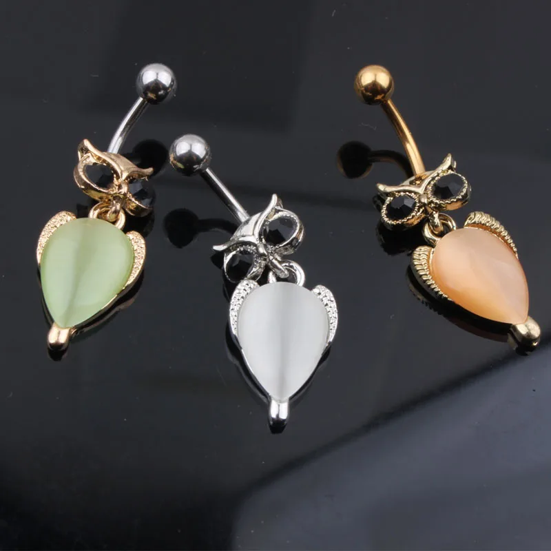 Ретро Кристалл горный хрусталь сова болтающийся мяч штанга пупка Кольцо пирсинг