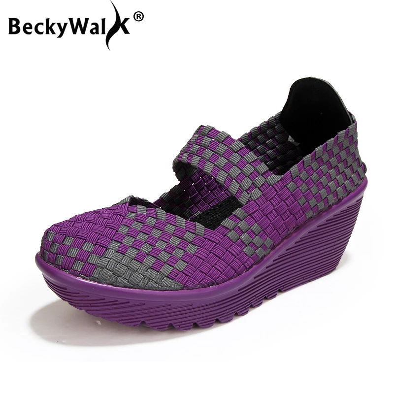 Босоножки BeckyWalk женские на танкетке повседневные дышащие кроссовки плетеная