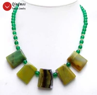 qingmos trendy agates chokers necklace for women with 2025mm green trapezoid agates 6mm round jades 17 necklace nec5975