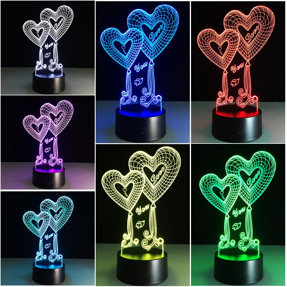 I LOVE YOU милое кольцо с алмазом в форме сердца светодиодный 3d ночник романтическая