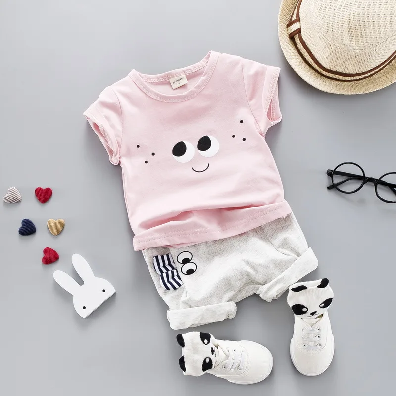 Kids Clothes Sets Summer Boys and Girls T-shirts Shorts Baby Cartoon Small Eyes Short-sleeved Two-piece Suits |