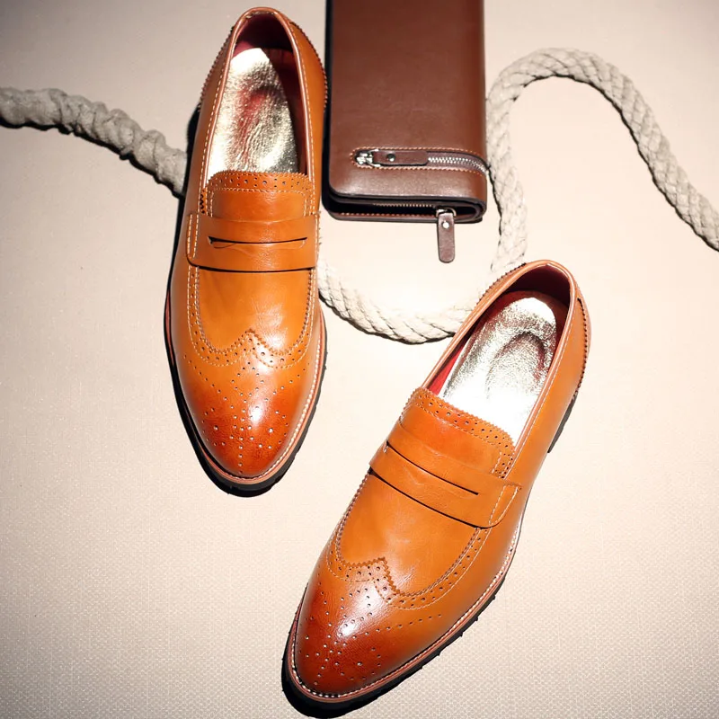 Новое поступление Мужские модельные туфли Пояса из натуральной кожи Слипоны