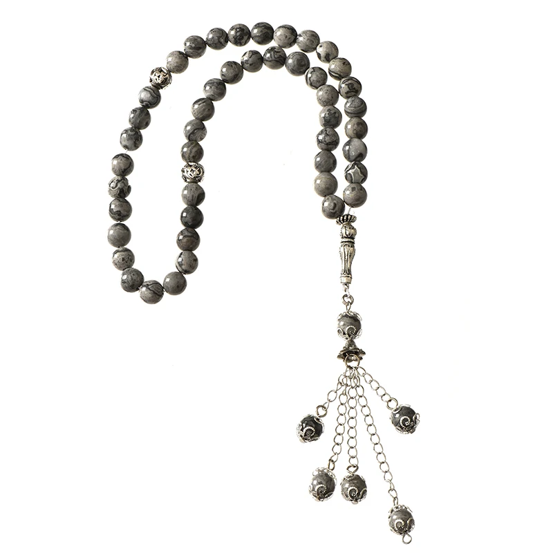Natural Mapstone 8mm Prayer Beads Islamic Muslim Tasbih Allah Rosary Meditation Bead for Men Women jewelry 16inch F006 | Украшения и