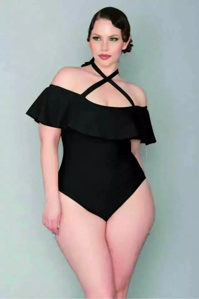2018 Vintage Plus Size XL- 4XL Black Velvet One Piece Swimsuit For Fat Women Ruffle Off Shoulder Bathing suit Wome |