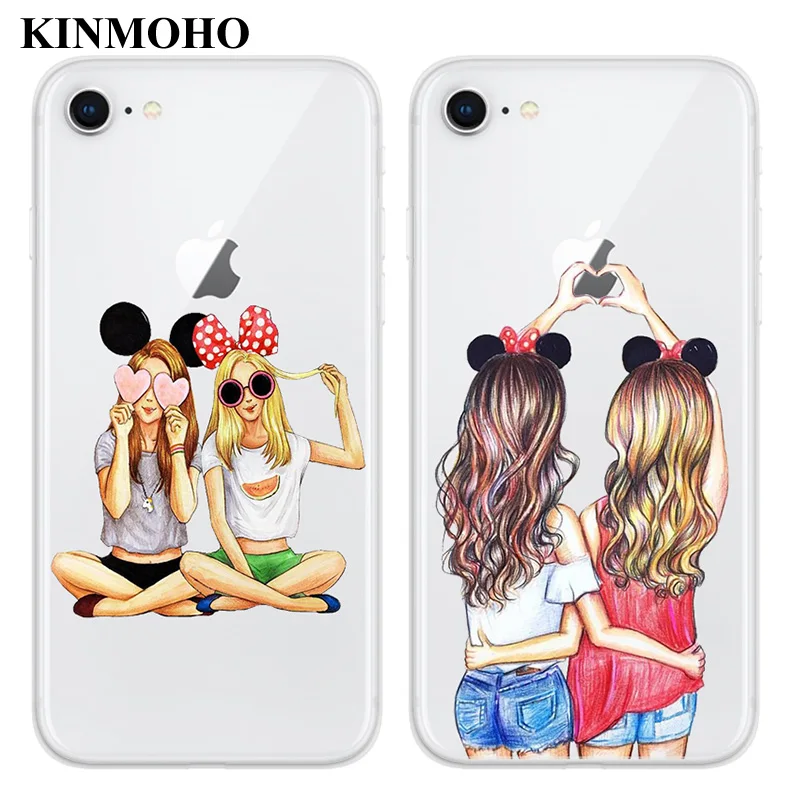 KINMOHO Transparent Soft TPU Best Friends Forever BFF Phone Cases Cover For iPhone 7 8 Plus 6s 6 X XR XS MAX 5S SE Capinha Funda |