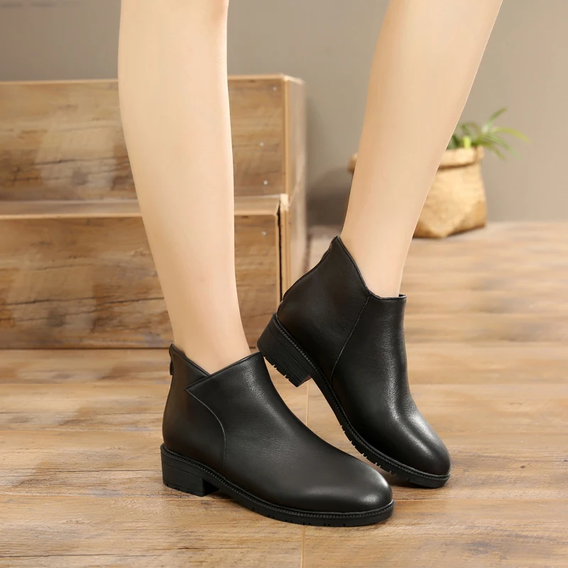 2019 Autumn Winter Women Shoes Genuine Leather Boots Square Heels Ankle Woman fashion Size 34-43 M3.5 | Обувь