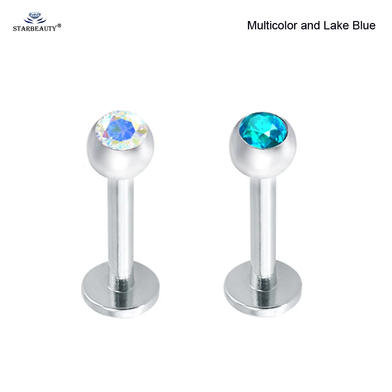 Multicolor-Lake Blue 2шт 1,2x6 мм милый Bijoux мяч Лабрет губы пирсинг ореха нос пирсинг Спираль пирсинг для пупка нос кольцо хряща серьги пирсинг - Окраска металла: Multicolor-Lake Blue