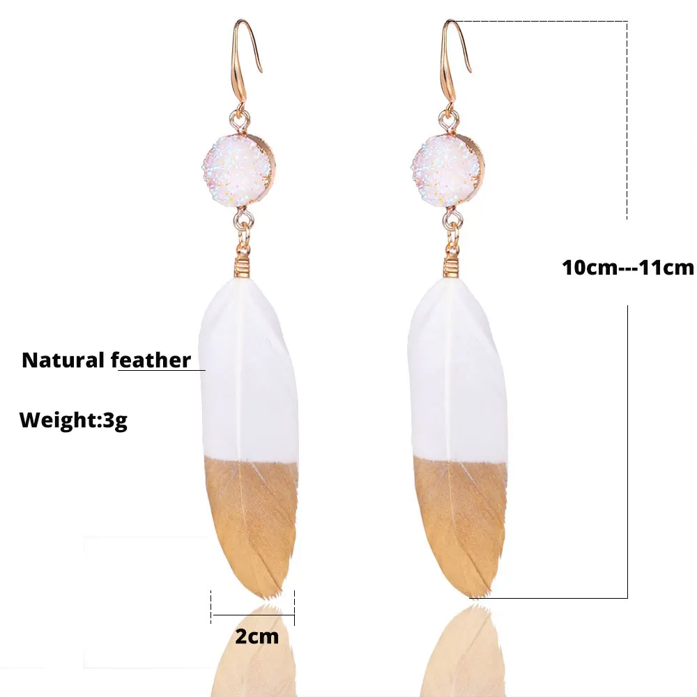 Модные полимерные серьги богемные Подвесные с перьями для женщин золотое