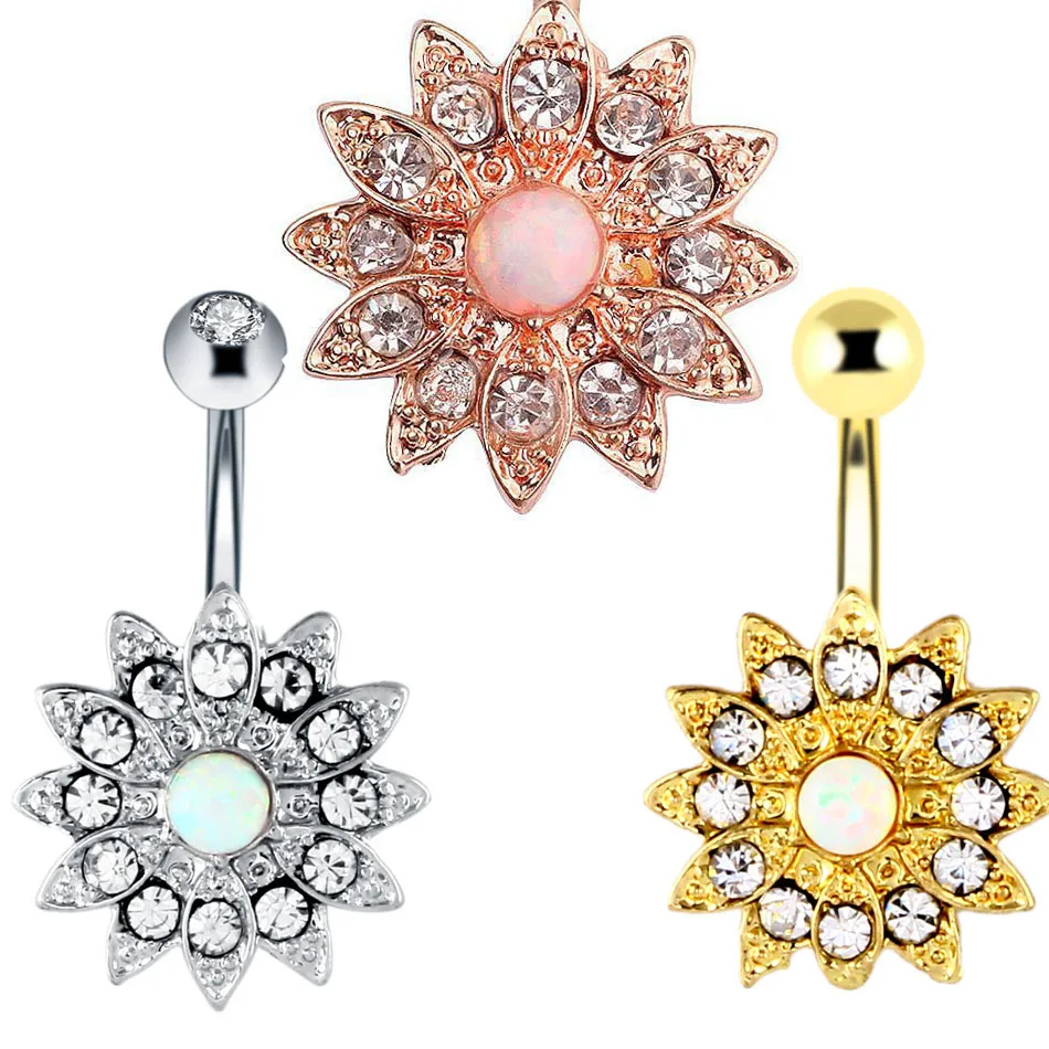Женское кольцо для пупка с опалом 20 шт./лот|body jewelry|body barbody flower |
