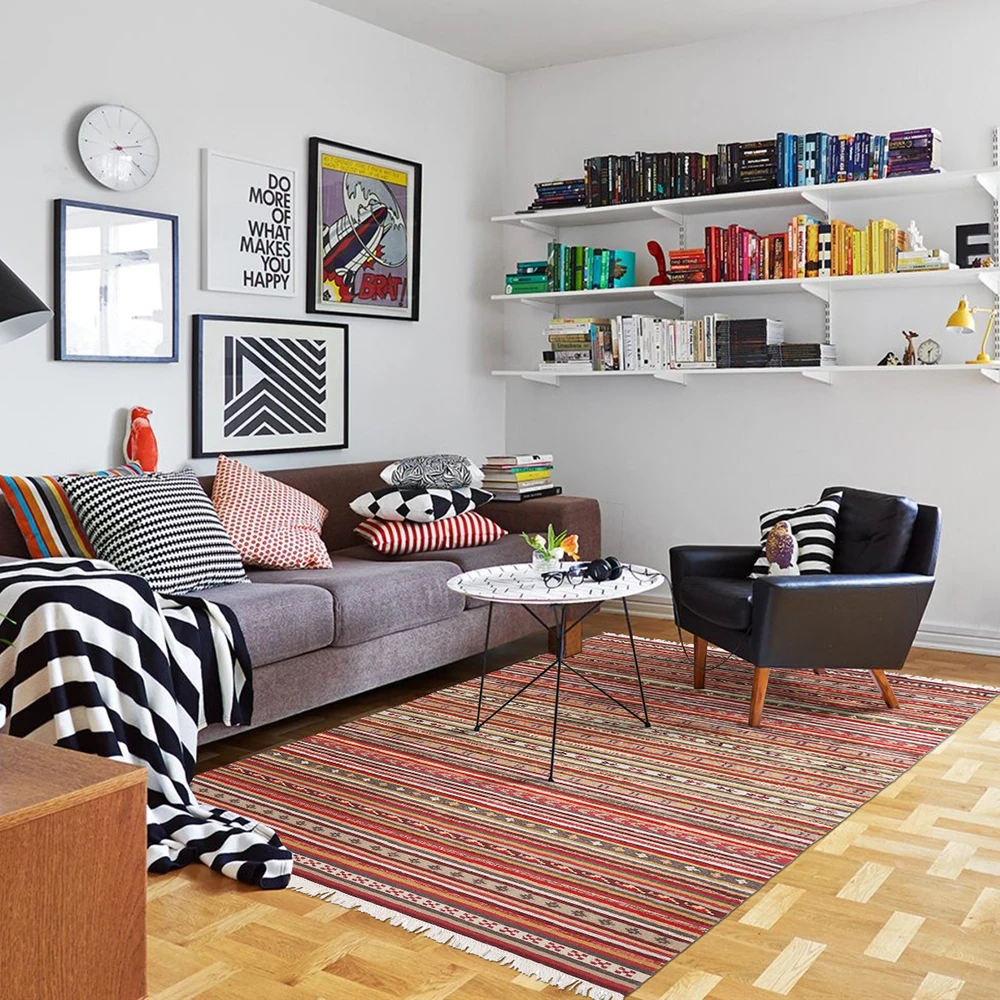 Ковер kilim100% шерсть ручной работы геометрический богемный индийский красный