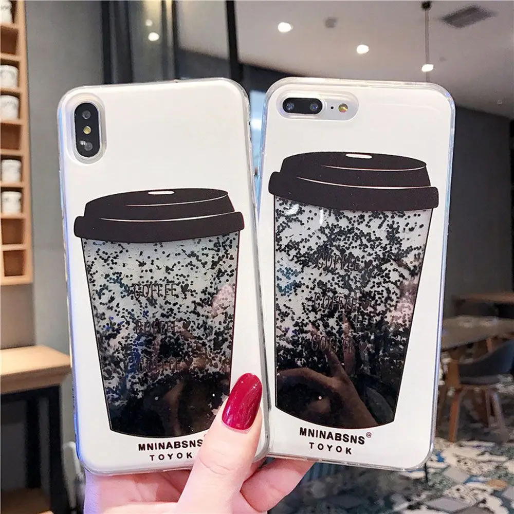 KISSCASE Cute Coffee Cup Dynamic Liquid Quicksand Case for iPhone XS MAX XR X 10 8 7 6 6S Plus Soft Silicone Cover |