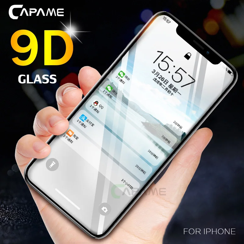 CAPAME 9D полное покрытие Защитное стекло для iPhone X XR XS MAX защита экрана 9H закаленное 6 7