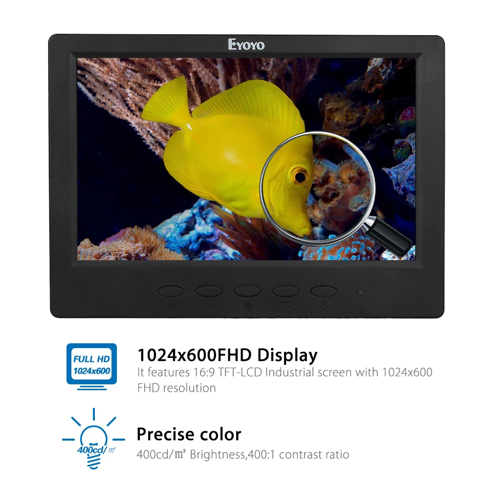 Eyoyo H716 7 дюймов tft ЖК дисплей Мониторы 1024*600 ПК аудио видео Дисплей VGA BNC HDML AV Вход CCTV