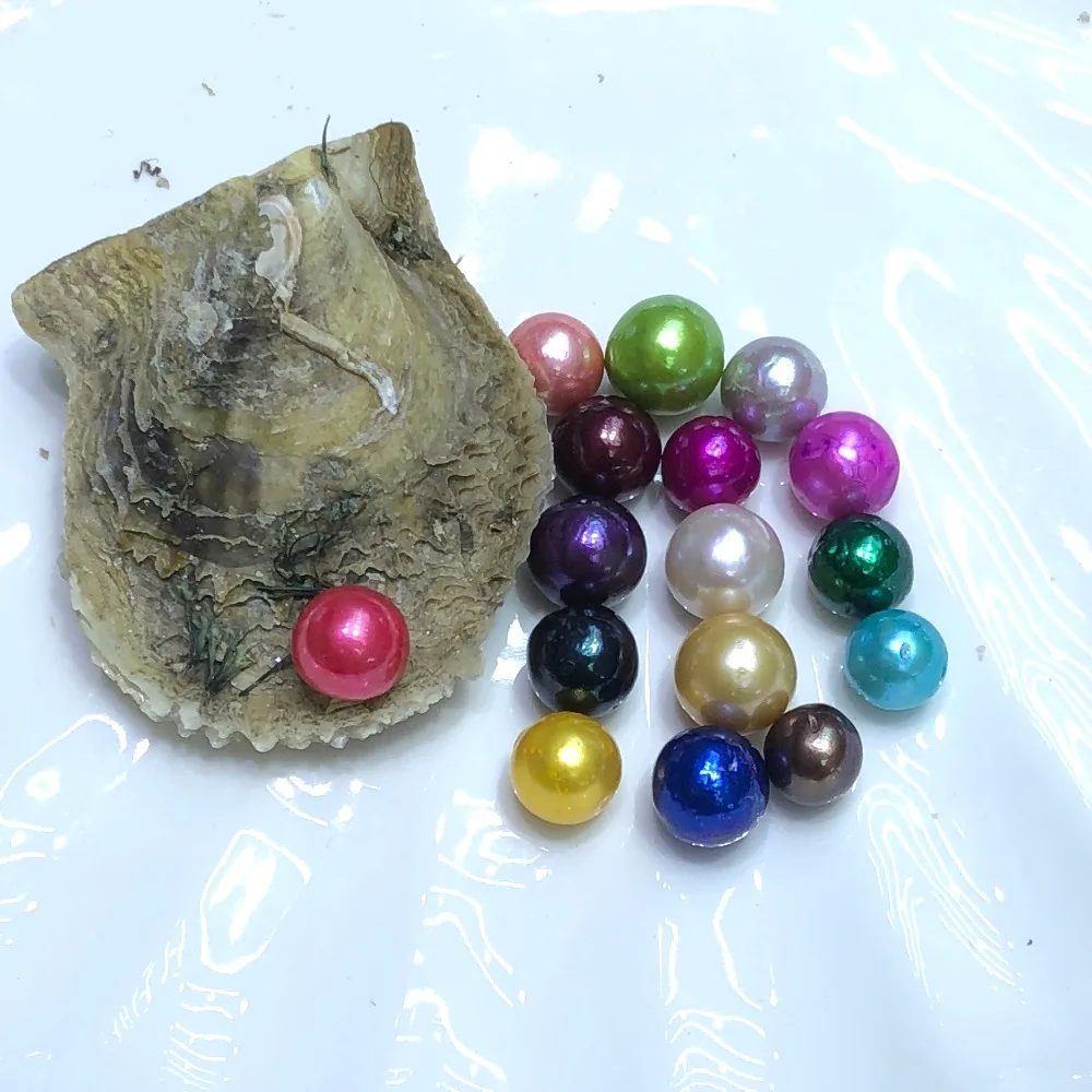 Akoya Oysters с одним Эдисоном круглый жемчуг бусины 9-12 мм Смешанные 26 цветов Эдисона жемчуг устрицы вакуумной упаковки FP011