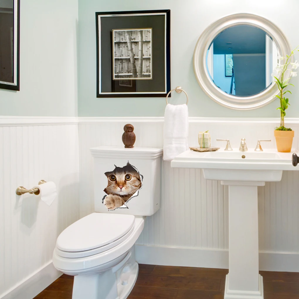 Мультяшный милый кот 3D настенные декоративные наклейки туалетный чехол для