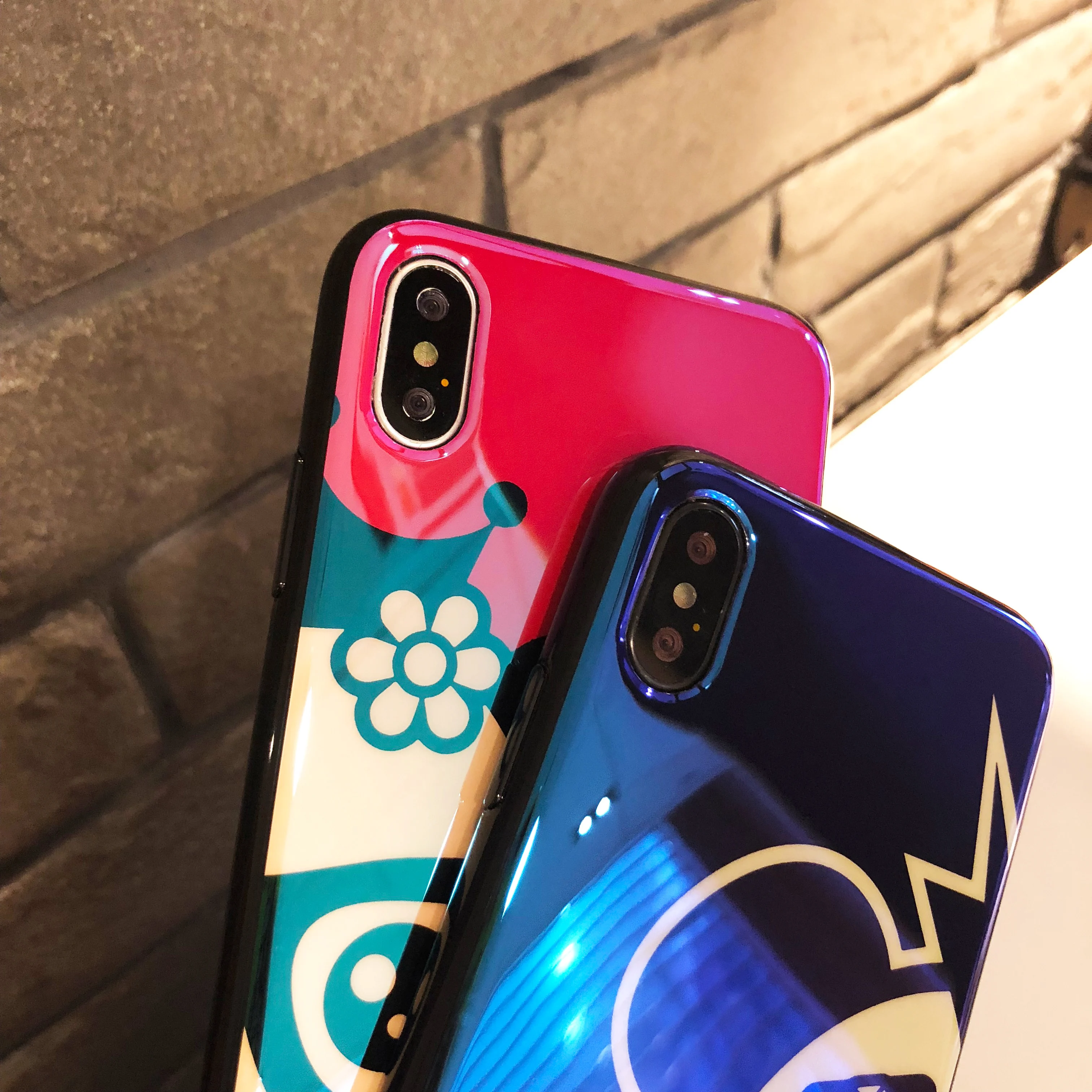 Милые медведь пары чехол для iPhone х Мягкий глянцевый синий свет печатных Носки с