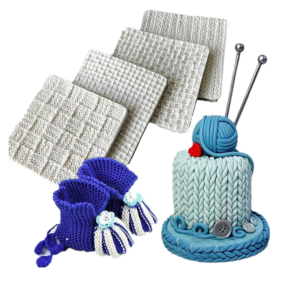 4pcs/set Fondant Impression Mat Knitting Sweater & Crochet Texture Embossed Design Silicone Cake Cupcake Decorating Supplies