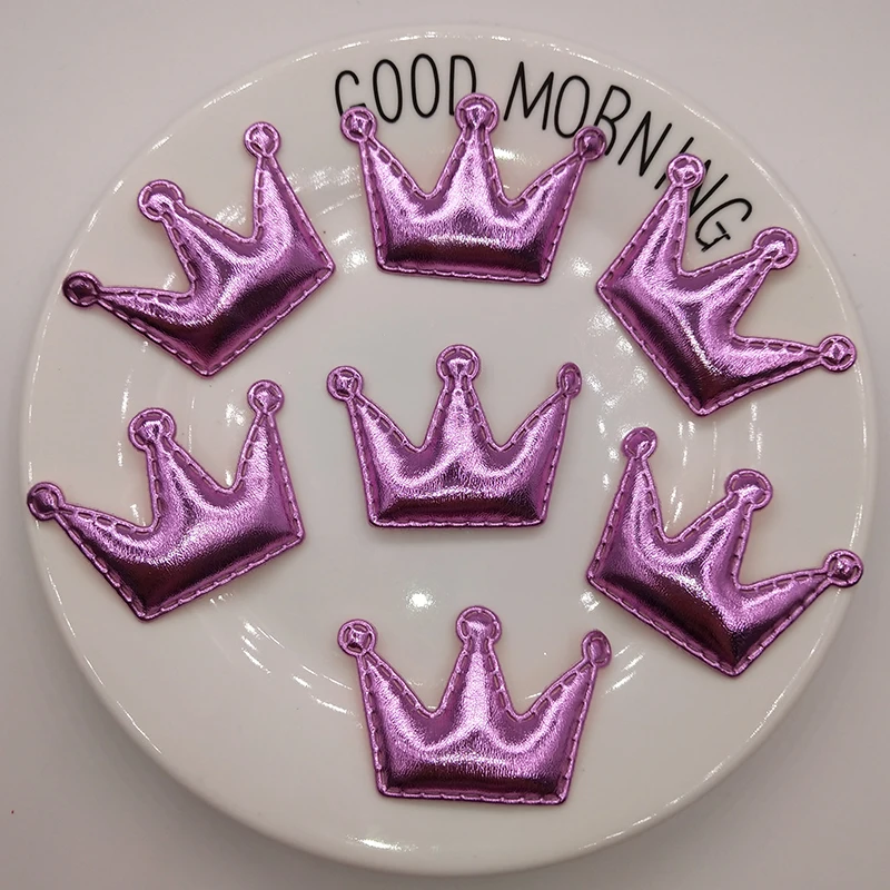 

200pcs/Lot 3.5x4cm Crown shiny leather look padded applique for scrapbooking girls hair accessories bows