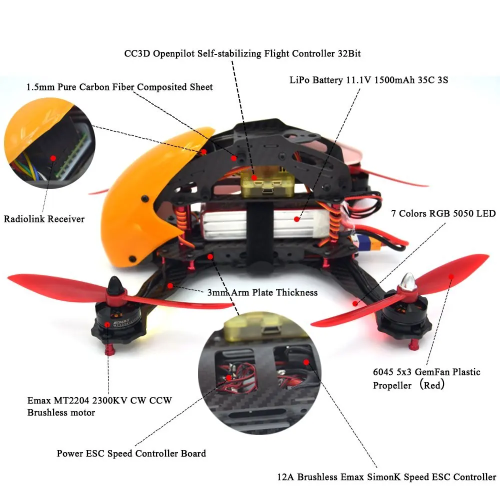 квадрокоптер с камерой самолет RTF Quadcopter набор AT9 ROBOCAT CC3D Контроллер 2204 Двигателя