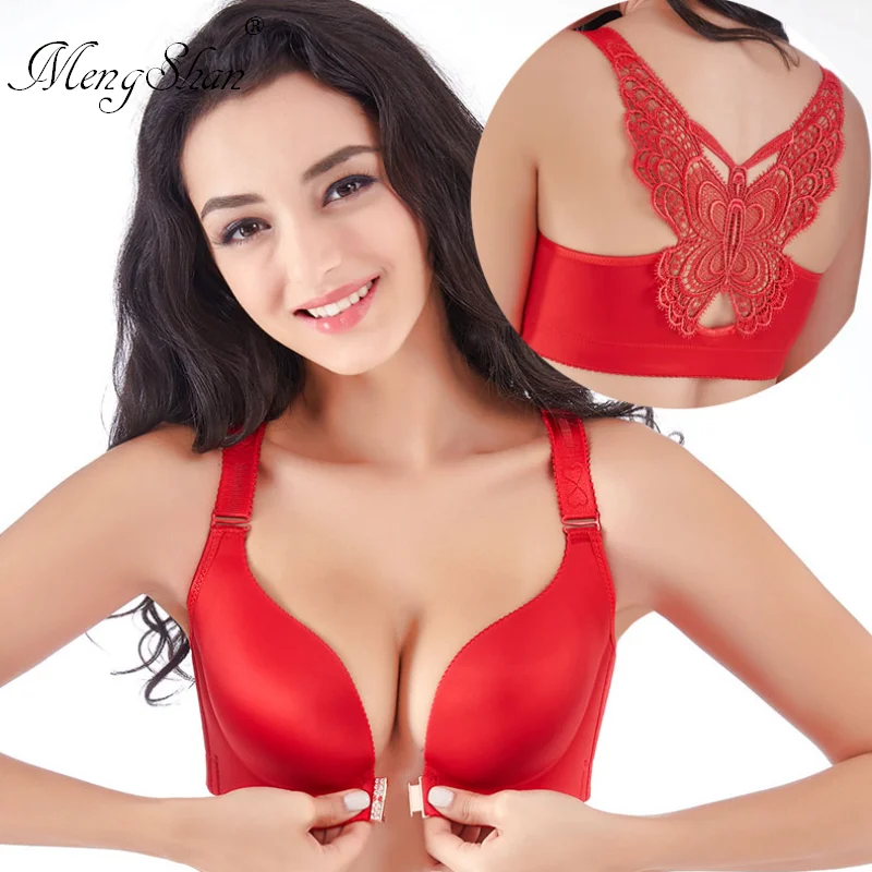 

Front Button Bow Anti sag Butterfly beauty back Fertilizer and cup to gather leopard grain sexy Big size push up bra modis bra