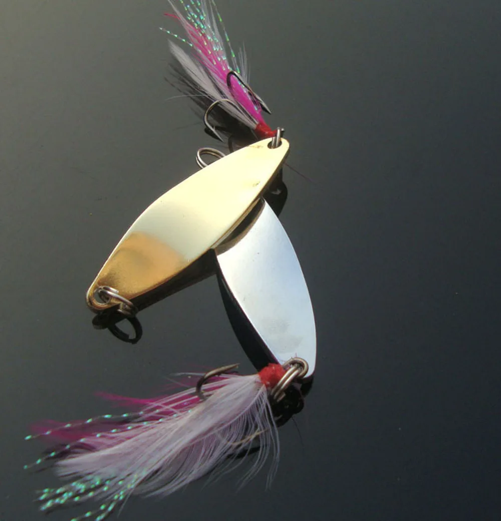 

10PCS Fishing Fly Feather Treble Hook Spinner Spoon Lure baits 10g