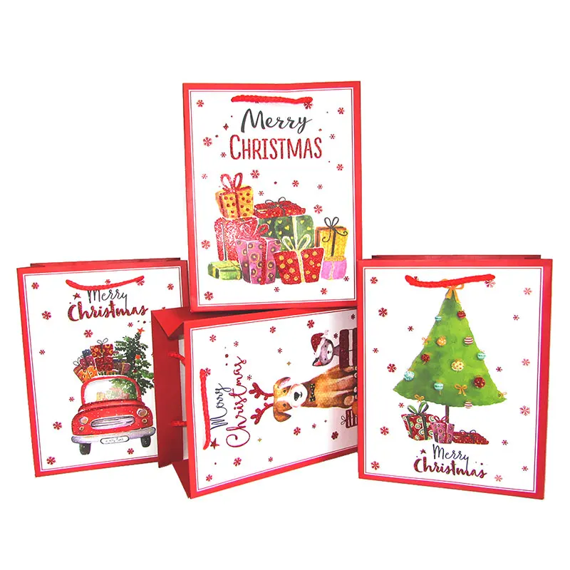 Set 2 x8pcs Полосатые рождественские подарочные сумки Санта-Клауса 3D наклейка для карт Снеговик Пингвин пакет сумка для бумажные соломинки для напитков упаковочная коробка - Цвет: Set 2 x8pcs