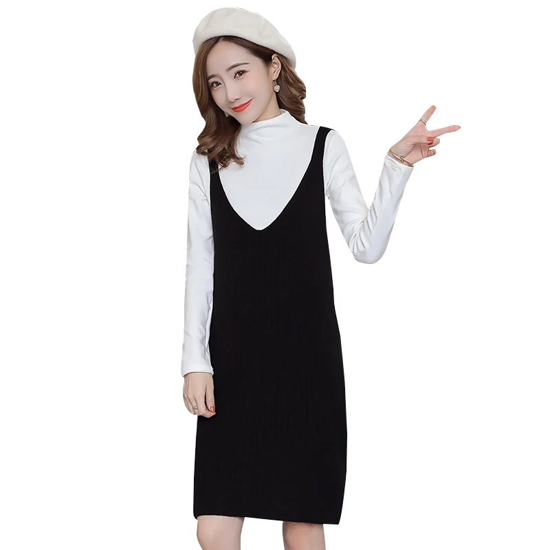 2018 Autumn Winter Postpartum Women Breastfeeding Cotton T-shirt+thickening Knitted Sundress Twinset Lactation Clothes | Мать и ребенок