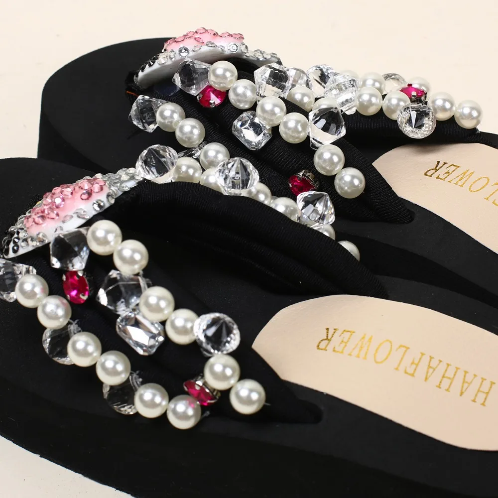 Женские Вьетнамки с кристаллами kitty блестящие пляжные шлепанцы на танкетке