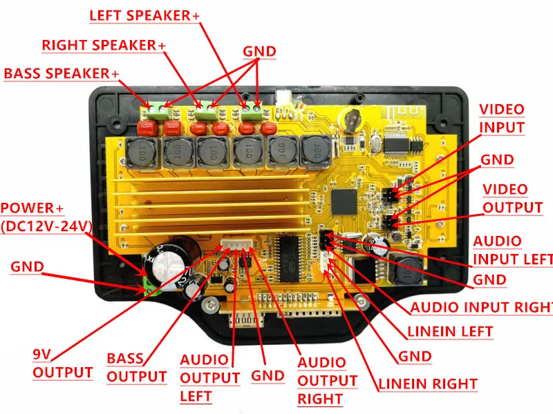 Subwoofer Bluetooth Amplifier Board 50W*2+100W 4.3Inch LCD Audio Bluetooth Receiver Decoder MP4/MP5 Video Decoding DC12V