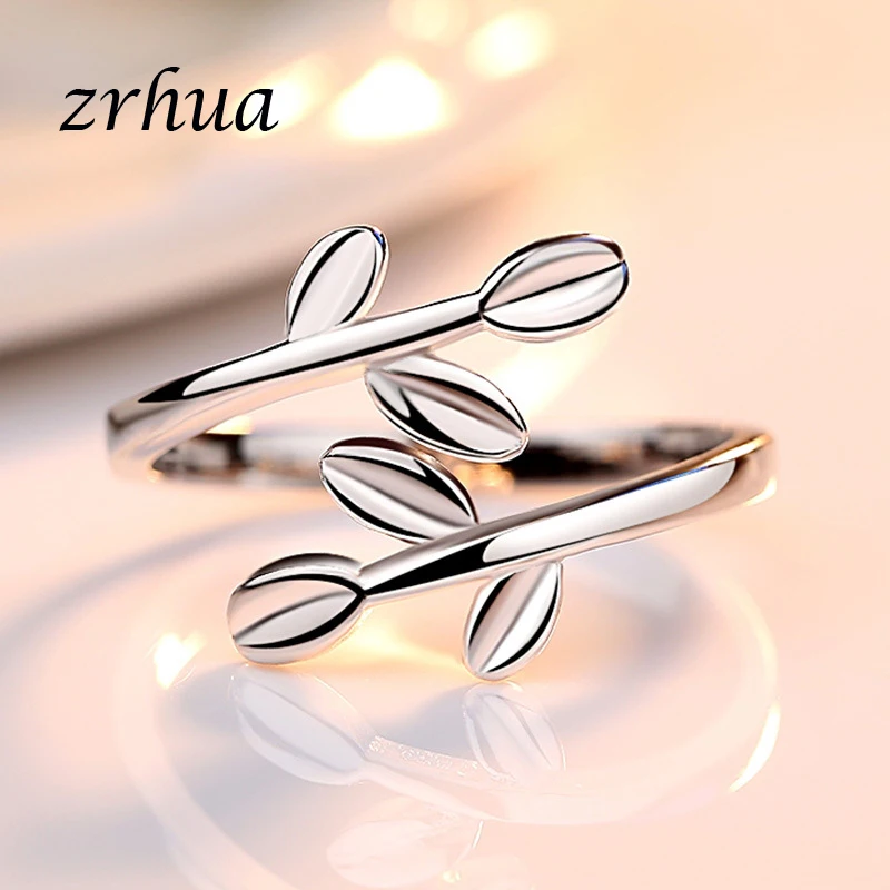 

ZRHUA Female Finger Ring Korea Style Silver 925 Rings Vintage Leaf Shape Wedding Band Promise Engagement Rings For Women Girls