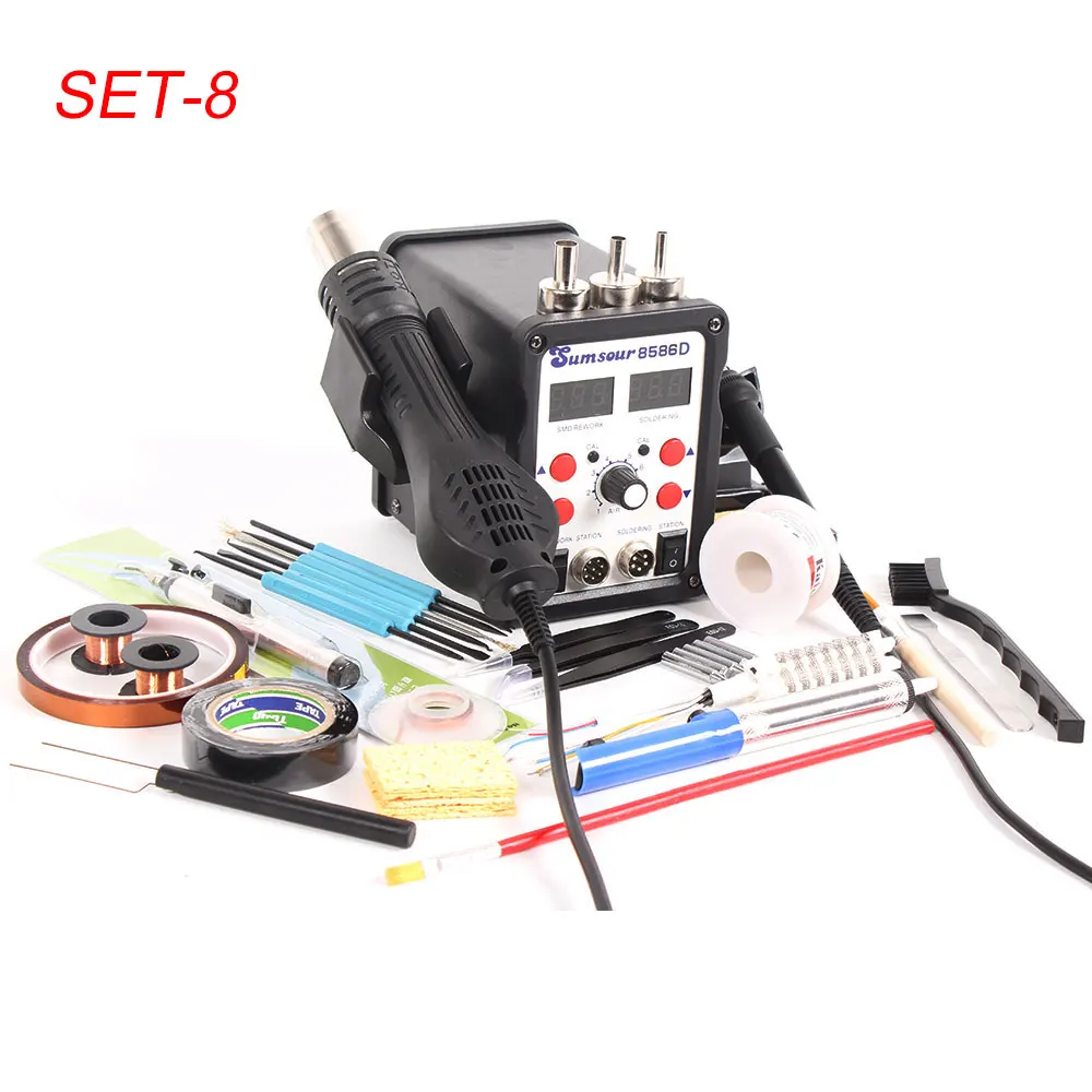 SET-8 8586D SMD BGA паяльная станция для распайки 110 В 220 в цифровой 2 в 1 Вентилятор горячего воздуха Тепловая пушка паяльник сварочный ремонт - Цвет: SET-8