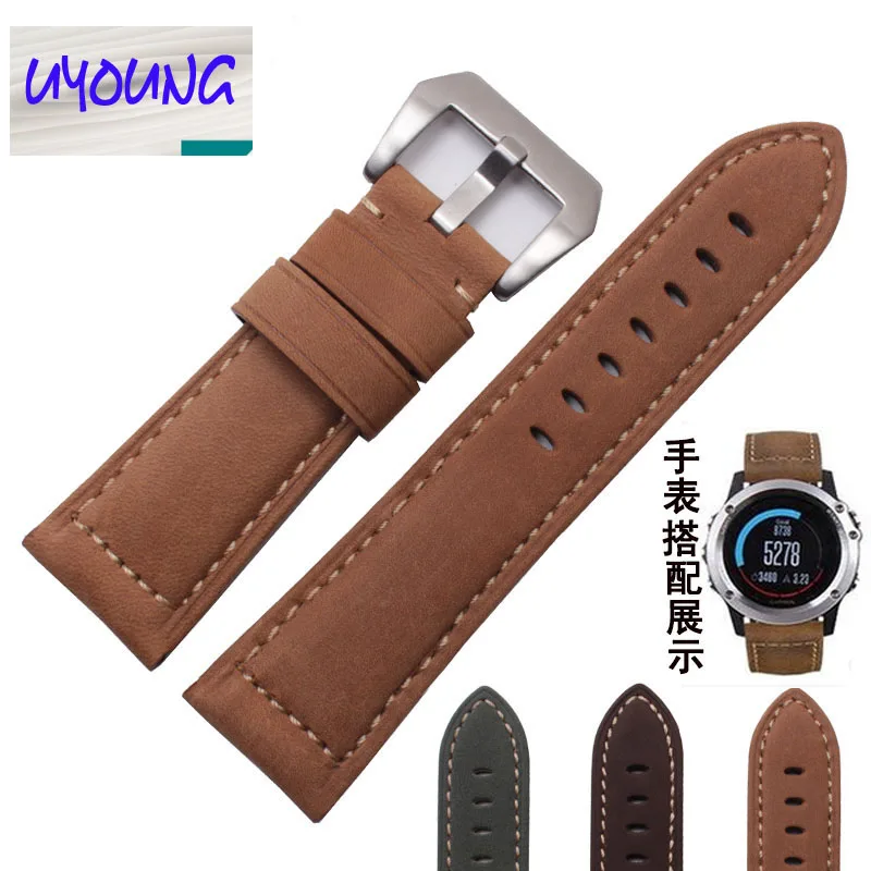 

UYOUNG 26 mm for garmin Fenix 3 real leather strap for crazy horse leather strap for Fenix 3 watch band