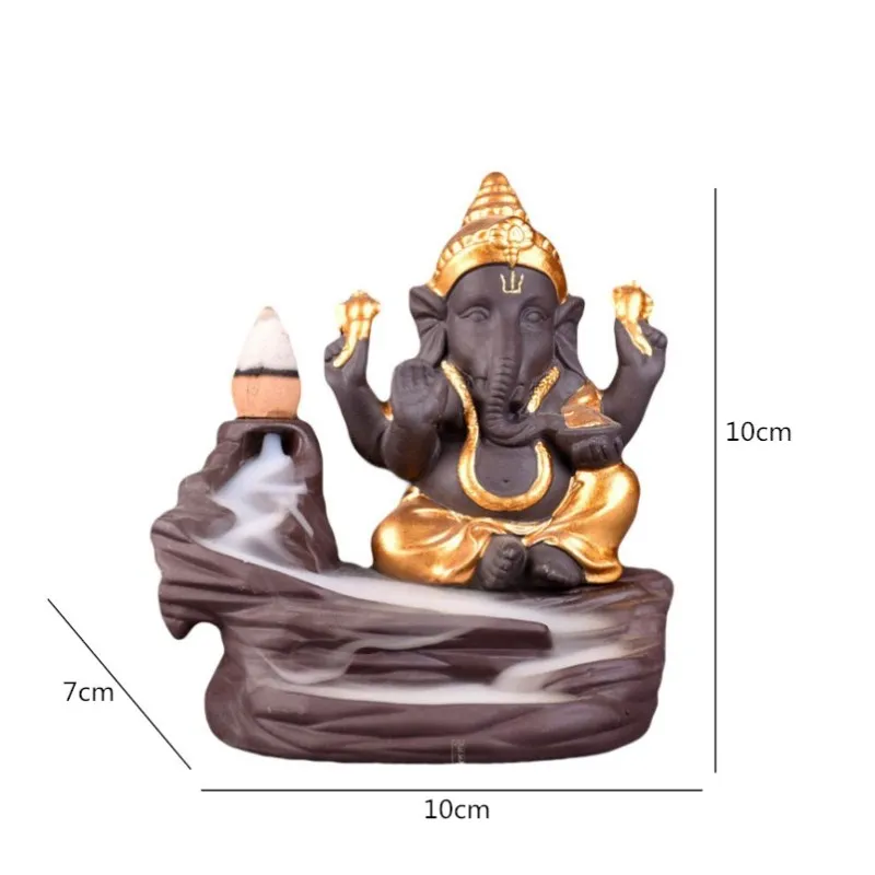 NOOLIM Ganesha горелка для благовоний с обратным потоком слон Бог эмблема благоприятный и успех керамическая конусная кадильница домашний декор с 20 шт. конусами